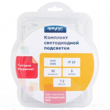 Светодиодная лента Apeyron 7,2W/m 30LED/m 3528SMD разноцветная 5M 10-47