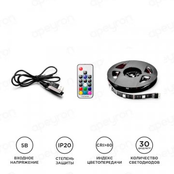 Светодиодная лента Apeyron 7,2W/m 30LED/m 5050SMD разноцветная 1M 10-69