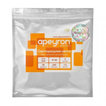 Светодиодная лента Apeyron 7,2W/m 30LED/m 5050SMD теплый белый 5M 00-437