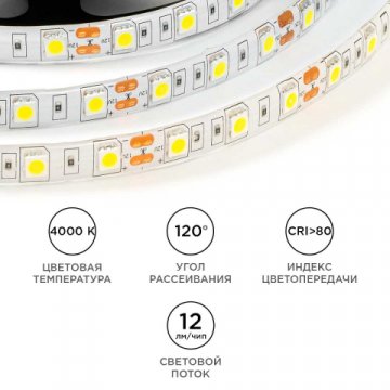 Светодиодная лента OGM 14,4W/m 60LED/m 5050SMD дневной белый 5M LSE-274