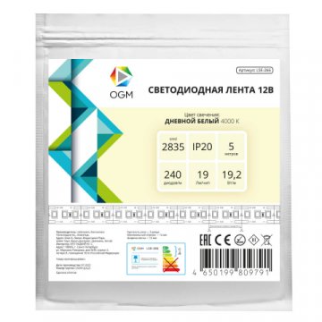 Светодиодная лента OGM 19,2W/m 240LED/m 2835SMD дневной белый 5M LSE-266