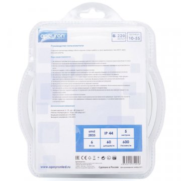 Светодиодная влагозащищенная лента Apeyron 6W/m 60LED/m 2835SMD холодный белый 5M 10-55