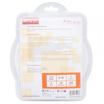 Светодиодная влагозащищенная лента Apeyron 6W/m 60LED/m 3528SMD теплый белый 5M 10-58