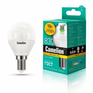 Лампа светодиодная Camelion E14 10W 3000K LED10-G45/830/E14 13565