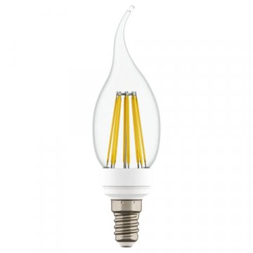 Лампа светодиодная филаментная Е14 6W 4200K свеча на ветру прозрачная 933604