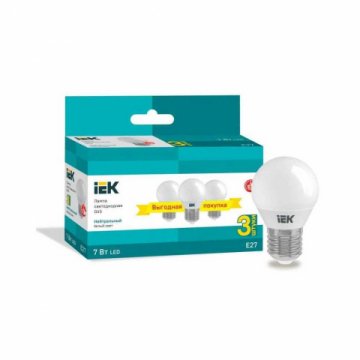 Лампа светодиодная IEK E27 7W 4000K матовая LLE-G45-07-230-40-E27-3