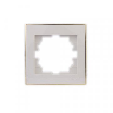 Рамка 1-ая горизонтальная Lezard Rain белая с бок. вст. золото 703-0226-146