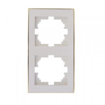 Рамка 2-ая вертикальная Lezard Rain белая с бок. вст. золото 703-0226-152