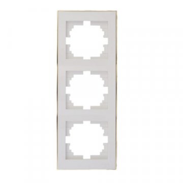 Рамка 3-ая вертикальная Lezard Rain белая с бок. вст. золото 703-0226-153