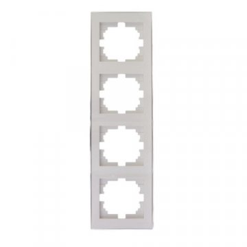 Рамка 4-ая вертикальная Lezard Rain белая с бок. вст. хром 703-0225-154