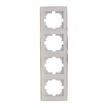 Рамка 4-ая вертикальная Lezard Rain белая с бок. вст. золото 703-0226-154