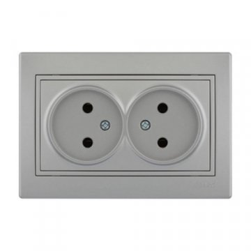 Розетка 2-ая без зазем. Lezard Mira серебро 701-1010-128B