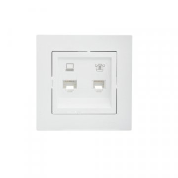 Розетка 2-ая комп. + тел. Lezard Vesna белая 742-0288-143