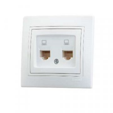 Розетка 2-ая компьютерная Lezard Mira белая с бел. вст. 701-0202-141