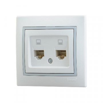 Розетка 2-ая компьютерная Lezard Mira белая с сер. вст. 701-0215-141