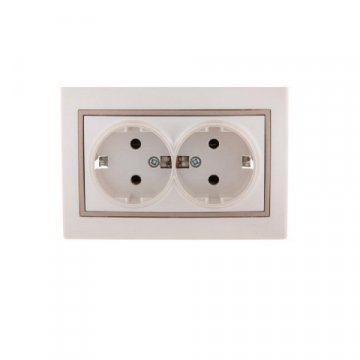 Розетка 2-ая с зазем. Lezard Mira белый жемчуг с кор. вст. 701-3031-127