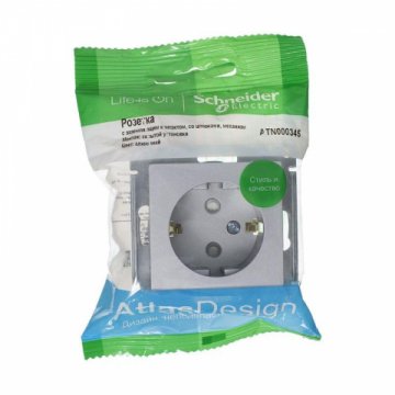 Розетка 2К+З Schneider Electric AtlasDesign 16A 250V со шторками алюминий ATN000345