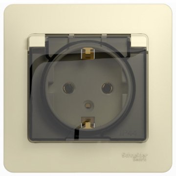 Розетка 2К+З Schneider Electric Glossa 16A 250V со шторками и крышкой бежевая GSL000246