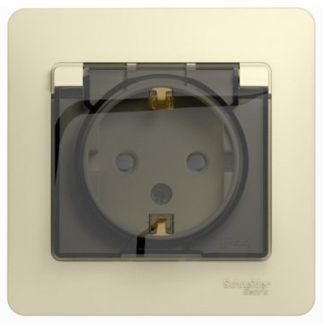 Розетка 2К+З Schneider Electric Glossa 16A 250V со шторками и крышкой бежевая GSL000248