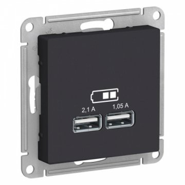 Розетка 2хUSB Schneider Electric AtlasDesign Type A+A карбон ATN001033