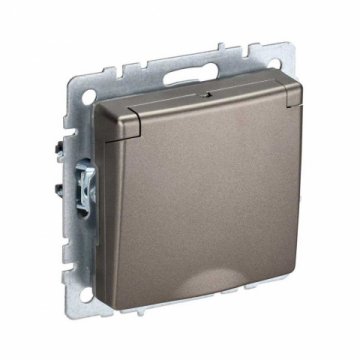 Розетка 2P+PE IEK Brite с крышкой и шторками шампань BR-R16-16-K37