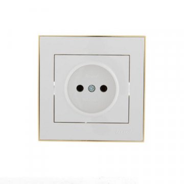 Розетка без зазем. Lezard Rain белая с бок. вст. золото 703-0226-121