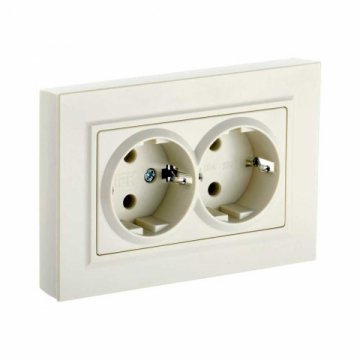 Розетка двойная 2P+PE IEK Brite со шторками бежевая BR-R24-16-K10-F