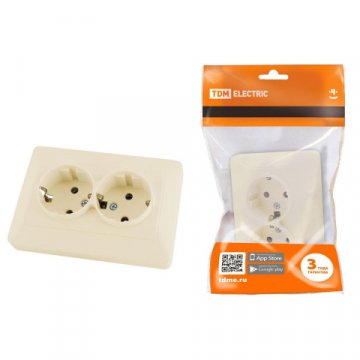 Розетка двойная 2P+PE TDM Electric Ильмень слоновая кость SQ1823-0112