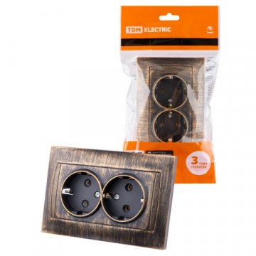 Розетка двойная 2P+PE TDM Electric Лама бронза SQ1815-0766