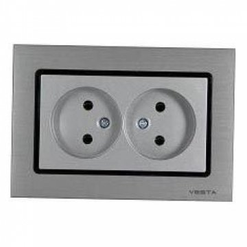 Розетка двойная 2P Vesta-Electric Exclusive Silver Metallic серебро FRZ00041021SER