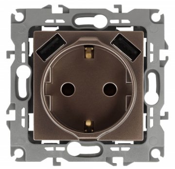 Розетка ЭРА Intro Solo Schuko P+E 16A 250V со шторками 2хUSB бронза 12-4109-13 Б0047847