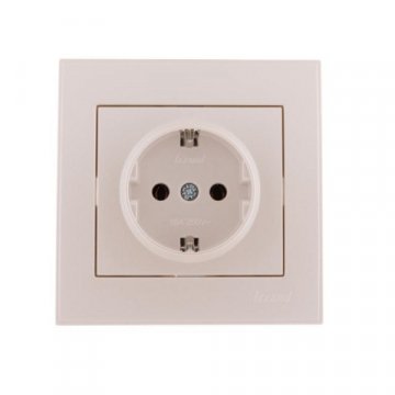 Розетка с зазем. Lezard Rain белый жемчуг 703-3030-122