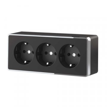 Розетка тройная с/з со шторками Werkel Gallant черный/хром W5073135 4690389163890