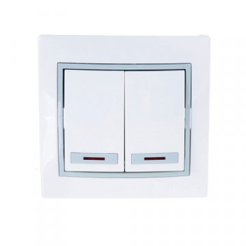 Выключатель двойной с подсветкой Lezard Mira белый с серой вставкой 701-0215-112