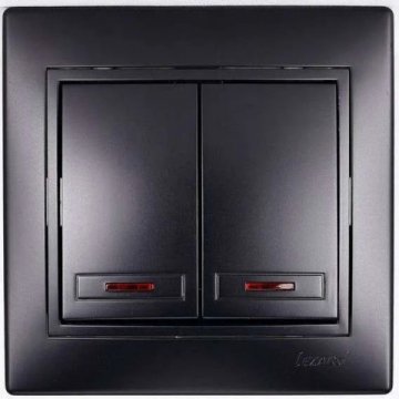 Выключатель двойной с подсветкой Lezard Mira черный со вставкой 701-4242-112