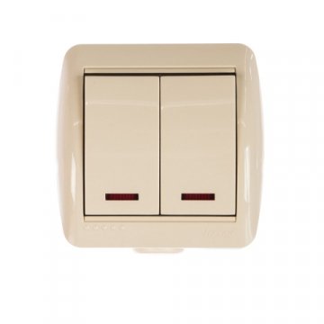 Выключатель двойной с подсветкой Lezard Nata кремовый 710-0300-112