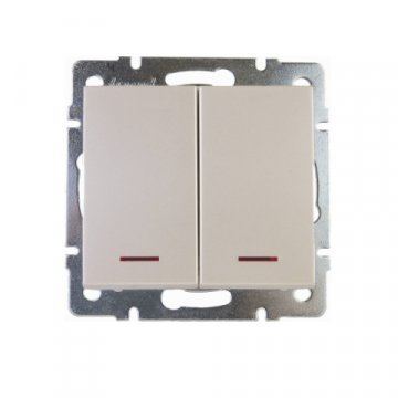 Выключатель двойной с подсветкой Lezard Rain белый жемчуг 703-3088-112