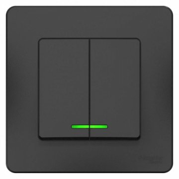 Выключатель двухклавишный Schneider Electric Blanca 10A 250V с подсветкой антрацит BLNVS010516