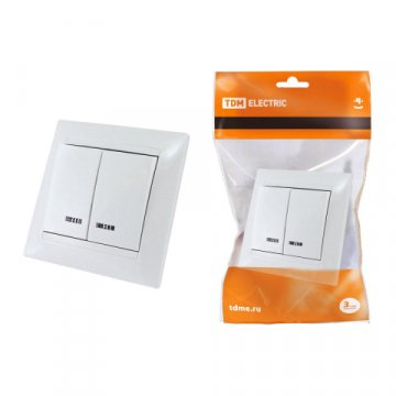Выключатель двухклавишный TDM Electric Лама 10А 250V с подсветкой белый SQ1815-0005