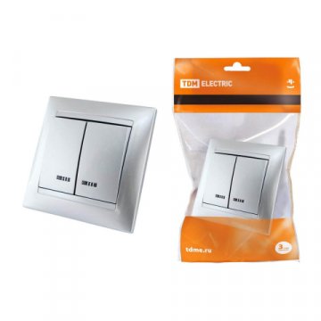 Выключатель двухклавишный TDM Electric Лама 10А 250V с подсветкой серебристый металлик SQ1815-0205