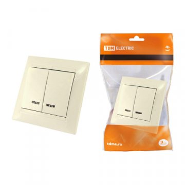 Выключатель двухклавишный TDM Electric Лама 10А 250V с подсветкой слоновая кость SQ1815-0105
