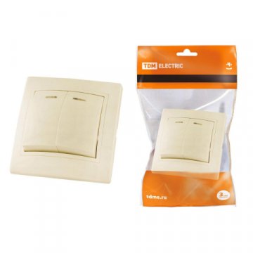 Выключатель двухклавишный TDM Electric Таймыр 10А 250V с подсветкой слоновая кость SQ1814-0105