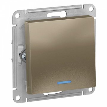 Выключатель одноклавишный Schneider Electric AtlasDesign 10A 250V с подсветкой шампань ATN000513