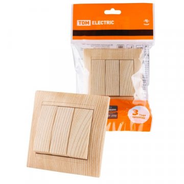 Выключатель трехклавишный TDM Electric Лама 10А 250V сосна SQ1815-0303