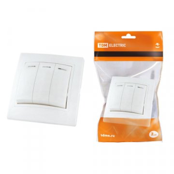 Выключатель трехклавишный TDM Electric Таймыр 10А 250V с подсветкой белый SQ1814-0006