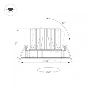 Встраиваемый светодиодный светильник Arlight MS-Forecast-Built-Turn-R102-12W Warm3000 037188