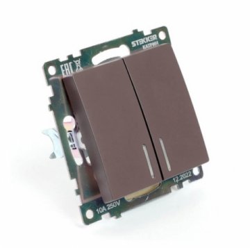 Выключатель двухклавишный Stekker Катрин с подсветкой шоколад GLS10-7102-04 49021