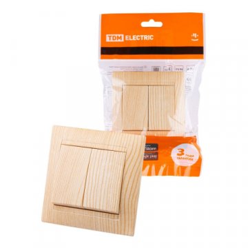 Выключатель двухклавишный TDM Electric Лама 10А 250V с подсветкой сосна SQ1815-0302