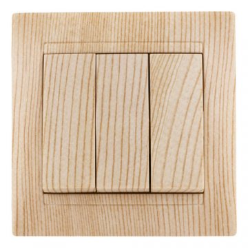 Выключатель трехклавишный TDM Electric Лама 10А 250V сосна SQ1815-0303