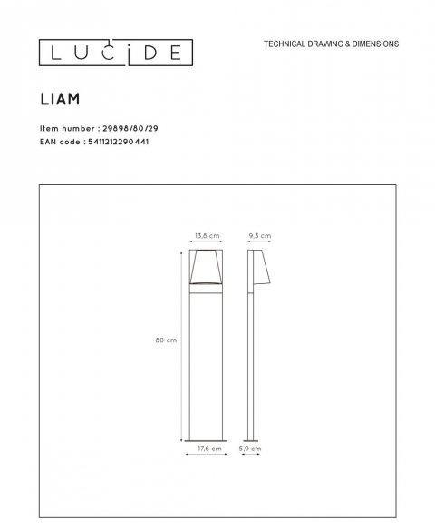 Уличный светильник Lucide Liam 29898/80/29
